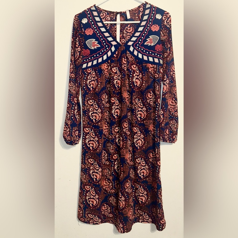 Xhilaration Navy and Red Long Sleeve Dress